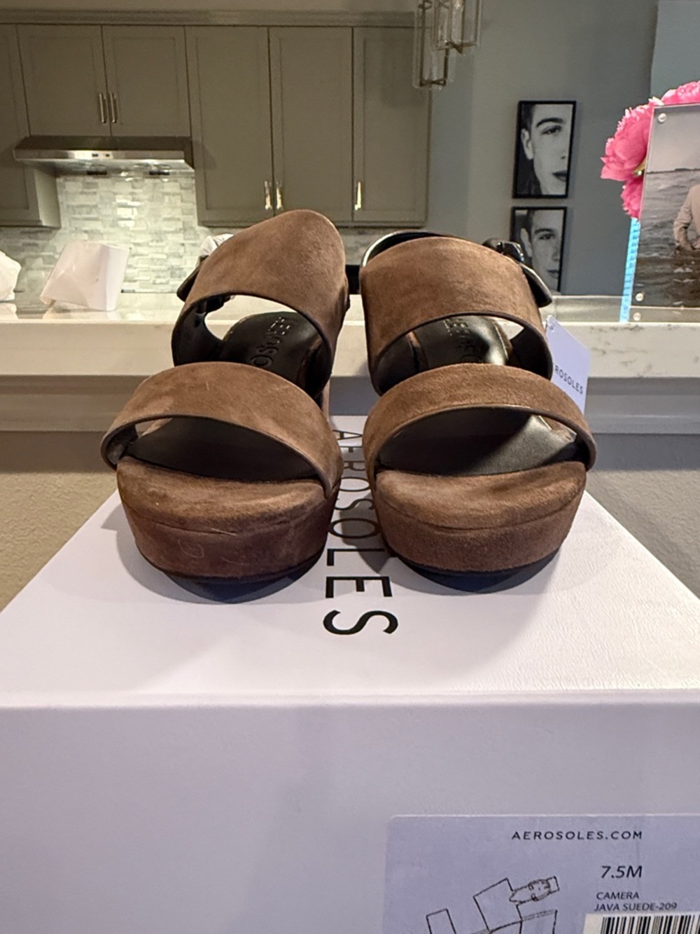 AEROSOLES Camera Java Suede Platform Wedge Sandal with Buckle - Picture 3 of 10